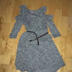 Blue black sweater open shoulder sweater dress